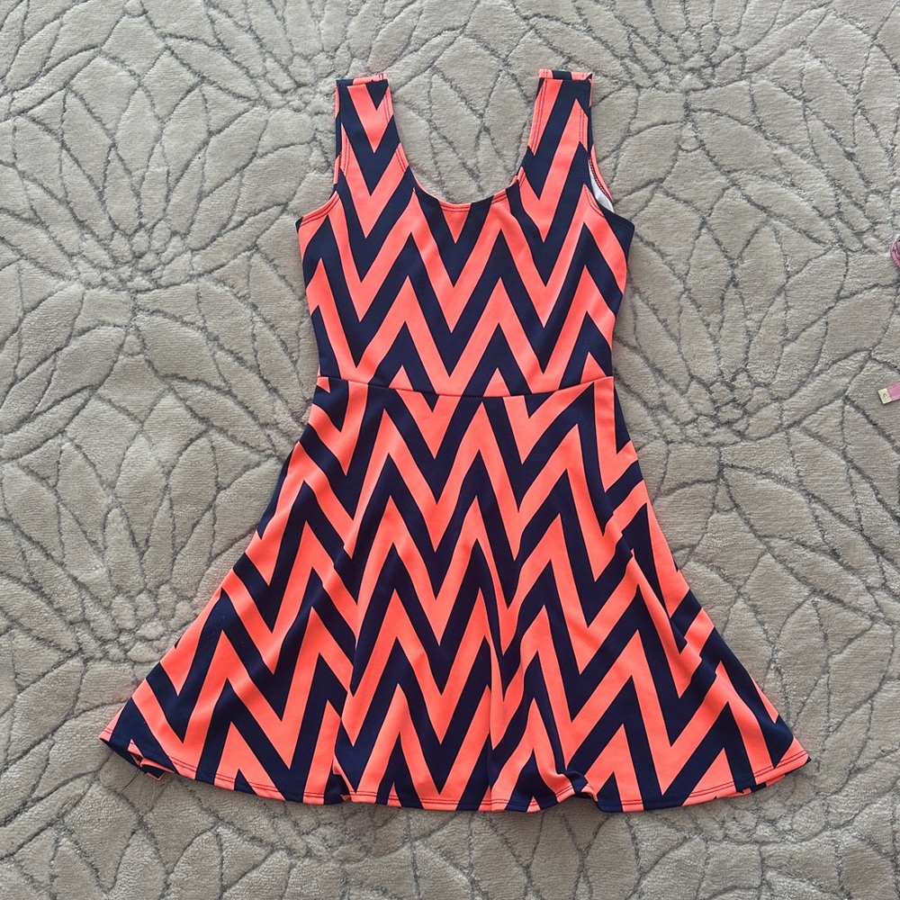 Derek Heart Asymmetrical Chevron Dress - Pink and Black